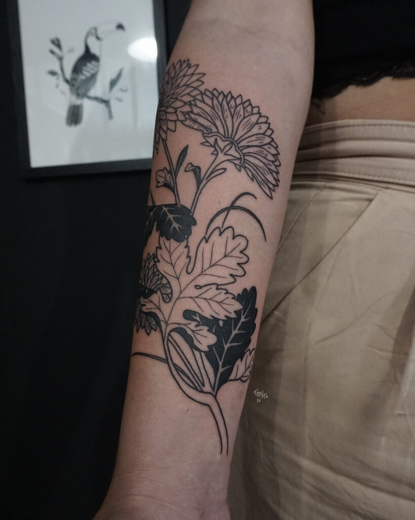 nico-tatuto-botanical-tattoo-floral-tatoueur-bordeaux-talence-flash-tatouage-blackwork-chrysantheme-3